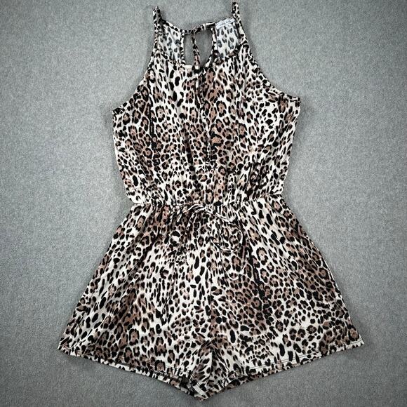 White Birch Animal Print Romper Jumpsuit Shorts Size Medium Sleeveless Tie Waist - Picture 1 of 9